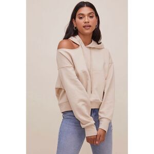 ASTR the label Swift Shoulder Cut Out Hoodie Sweatshirt Sand size M